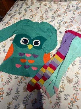 Baby Boden Bird Dress with 2 Pairs of Tights